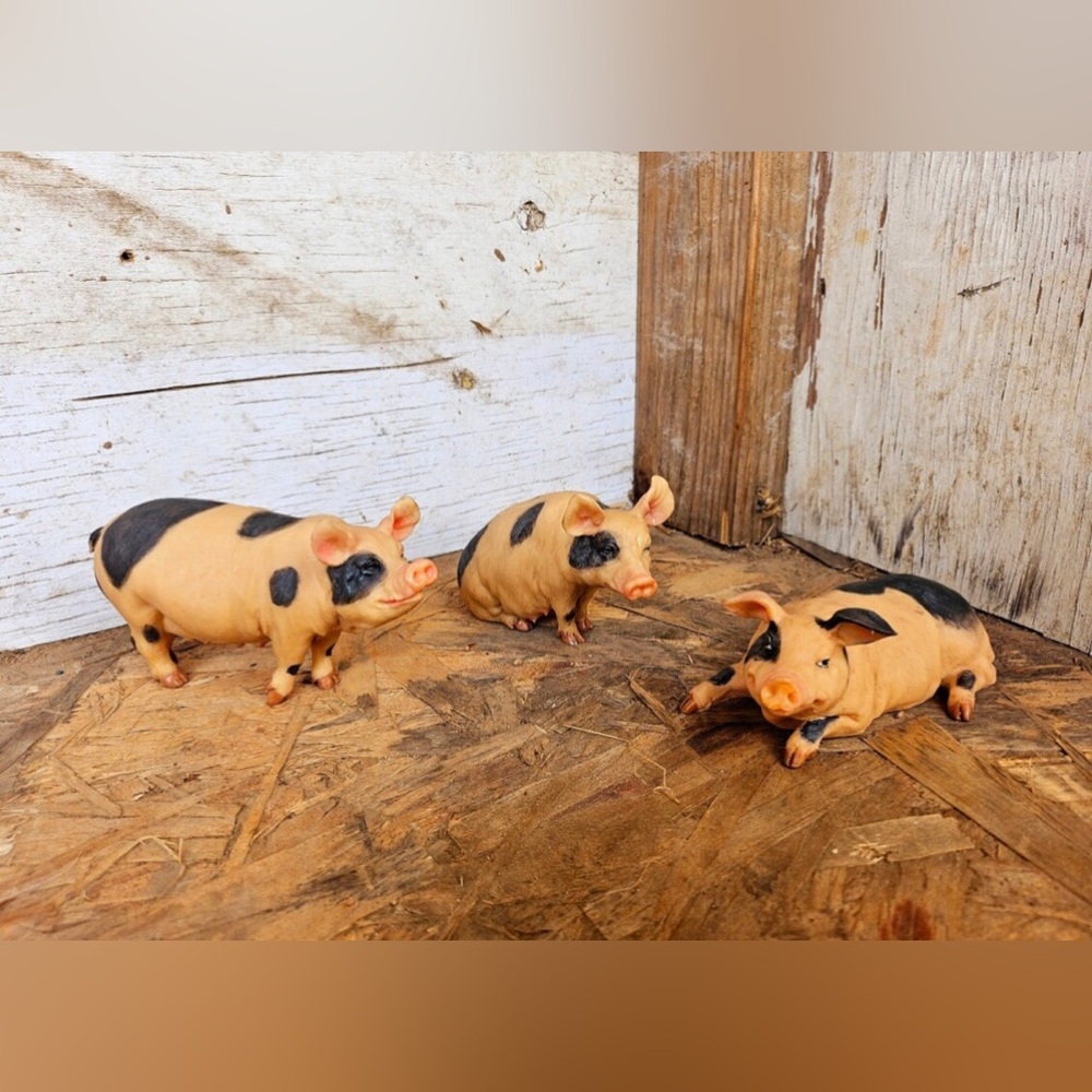 Charming Tan and Black Pig Figurine Accents